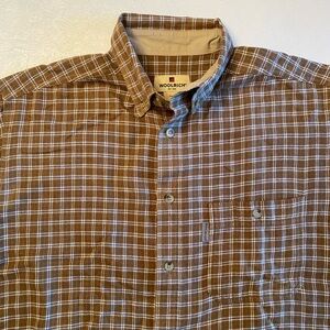 Woolrich Men’s Long Sleeve Flannel Shirt- M- Brown/Blue/White